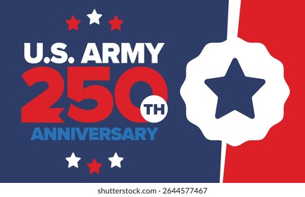 U.S. Army 250th birthday. Anniversary. United States Army Day in June. American military holiday. American flag. Patriotic design. Vector Illustration
