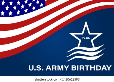 U.S. Army Birthday June 14. Design with american flag and patriotic stars. Poster, card, banner, background design. EPS 10.