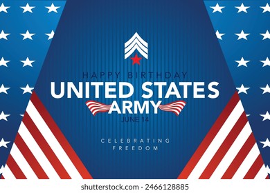 Cumpleaños del Ejército de Estados Unidos. 14 de junio. Concepto de Festiva. Plantilla del Ejército Americano para fondo, Anuncio, tarjeta, cartel con inscripción de texto. Ilustración del Vector EPS10