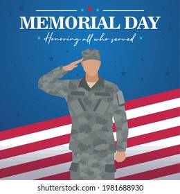 US army man with flag of United States Memorial day