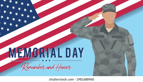 US army man with flag of United States Memorial day