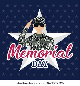 Hombre del ejército de Estados Unidos sobre una estrella. Afiche del día conmemorativo - Ilustración vectorial