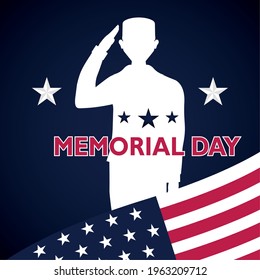 US army man silhouette and flag of United States. Memorial day poster - Vector illustration