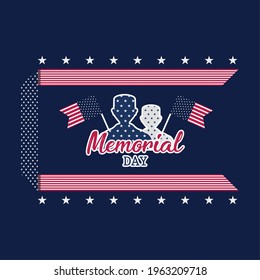 US army men silhouettes with flags of United States. Memorial day poster - Vector illustration