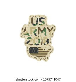 US Army original font inscription in camouflage with USA map. Flat vector illustration EPS10.