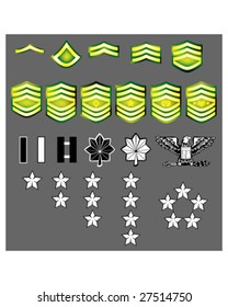 US Army Rank Insignia For Officers And Enlisted In Vector Format With Texture