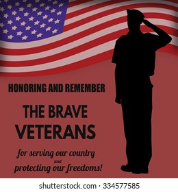 US Army soldier saluting the american flag on red background