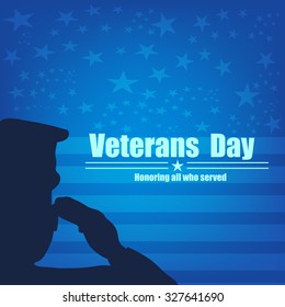 US Army soldier saluting on blue american flag background.Vector illustration.