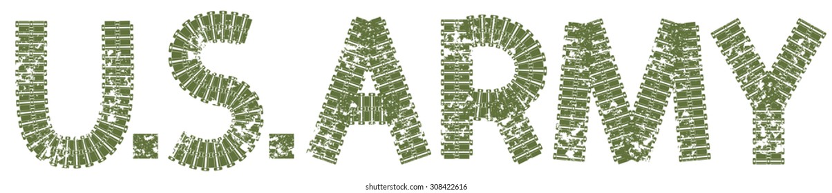 U.S. Army text with the letters made of tank tracks, isolated on white