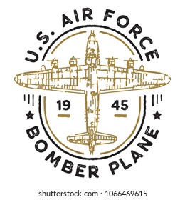 U.S. Army Vector Bomber Plane, T Shirt Badge, Print.