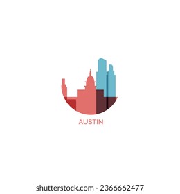 US Austin Vektorlogo mit Skyline, Stadtlandschaft, Wahrzeichen und Attraktionen. USA, Vereinigte Staaten von Amerika Texas Staat. modernes Icon-Konzept, einzelne Grafik