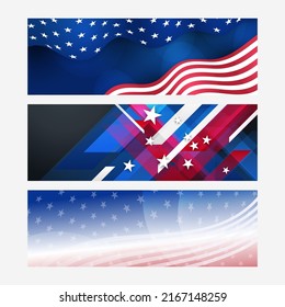 US background with red blue white flag decoration, can be us for Presidents Day Sale banner, Independence Day, Veteran day. Concept template for web sites, header. Vector illustration