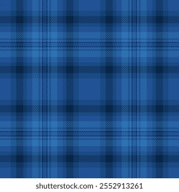 Use verificação tartan de fundo, instalando textura de tecido de padrão. Multicolor vetor têxtil xadrez sem costura na paleta de cores azuis e escuras.