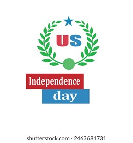 Us badge.Between the green leaves is written US.4th of july.Independence Day blue and red .in white background 