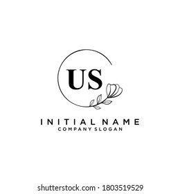 US Beauty vector initial logo, handwriting logo of initial signature, wedding, fashion, jewerly, boutique, floral and botanical with creative template for any company or business.