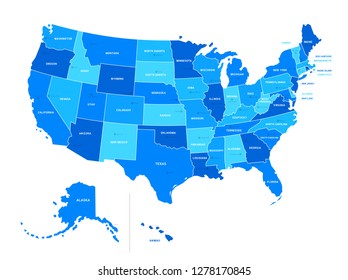US Blue Map With State Names