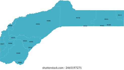US CA State Nevada county map with Zip Codes