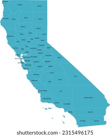 US California county map with 58 Counties’ Names and Boundaries, all text in one layer could be hidden.