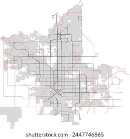 US California State Fresno County City Map with Paths and Trails (red) and Fresno Area Express (FAX) Bus Routes (black)