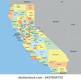 US California State Map with 58 counties