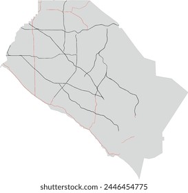 US California State Orange County Map with Primary Roads-Black Secondary Roads-red