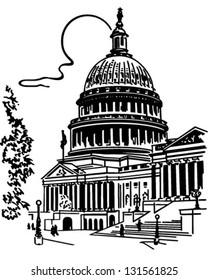 US Capitol Building - Retro Clip Art Illustration