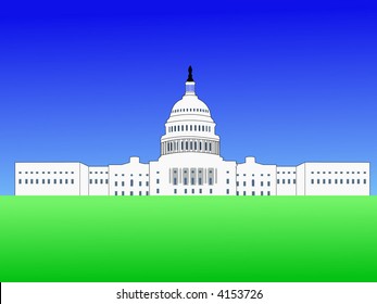 US capitol building Washington DC with blue sky illustration