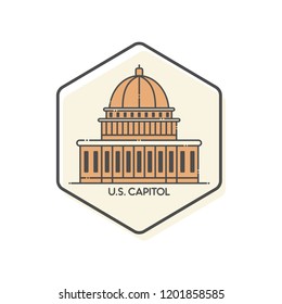 U.S. Capitol - Washington DC, USA Lineal Icon - Landmark Buildings Icon Vector Illustration Concept.