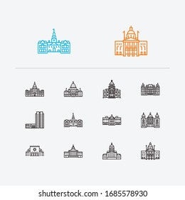 Us capitols icons set. Arizona state capitol and us capitols icons with landscape, delaware state capitol, new york state capitol. Set of us for web app logo UI design.