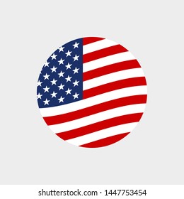 US circle flag icon. Waving American symbol. Vector illustration.