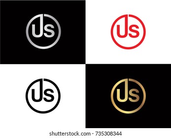 US Circle Letter Logo Design with RED GOLD BLACK Silver Vector Illustration