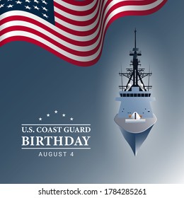 U.S. Coast Guard Birthday Background. Ship illustration. Vector Illustration.