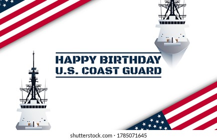 U.S. Coast Guard Birthday Background. Ship illustration. Vector Illustration.
