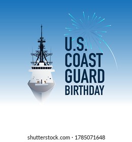 U.S. Coast Guard Birthday Background. Ship illustration. Vector Illustration.