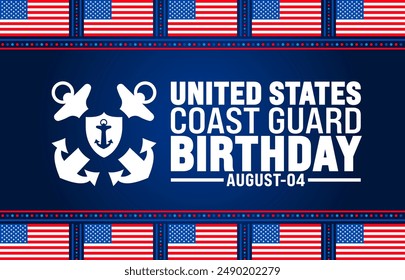 us coast guard birthday is observed every year in August. Holiday concept. Template for background, banner, card, poster, placard, design template with unique shapes with standard color.