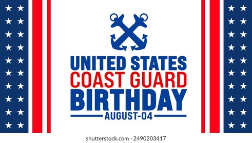 us coast guard birthday is observed every year in August. Holiday concept. Template for background, banner, card, poster, placard, design template with unique shapes with standard color.