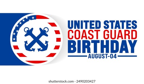us coast guard birthday is observed every year in August. Holiday concept. Template for background, banner, card, poster, placard, design template with unique shapes with standard color.