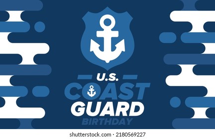 U.S. Coast Guard Birthday in United States. Federal holiday, celebrated annual in August 4. Sea style. Design with anchor and shield. Patriotic element. Poster, greeting card, banner and background. V