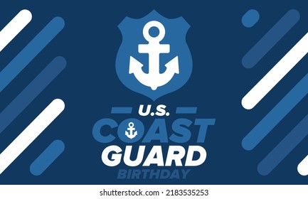 U.S. Coast Guard Birthday in United States. Federal holiday, celebrated annual in August 4. Sea style. Design with anchor and shield. Patriotic element. Poster, greeting card, banner and background