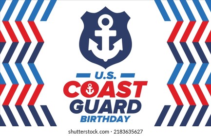 U.S. Coast Guard Birthday in United States. Federal holiday, celebrated annual in August 4. Sea style. Design with anchor and shield. Patriotic element. Poster, greeting card, banner and background