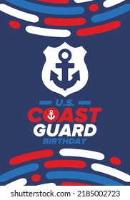 U.S. Coast Guard Birthday in United States. Federal holiday, celebrated annual in August 4. Sea style. Design with anchor and shield. Patriotic element. Poster, greeting card, banner and background