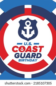 U.S. Coast Guard Birthday in United States. Federal holiday, celebrated annual in August 4. Sea style. Design with anchor and shield. Patriotic element. Poster, greeting card, banner and background