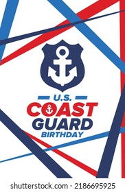 U.S. Coast Guard Birthday in United States. Federal holiday, celebrated annual in August 4. Sea style. Design with anchor and shield. Patriotic element. Poster, greeting card, banner and background