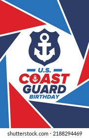 U.S. Coast Guard Birthday in United States. Federal holiday, celebrated annual in August 4. Sea style. Design with anchor and shield. Patriotic element. Poster, greeting card, banner and background