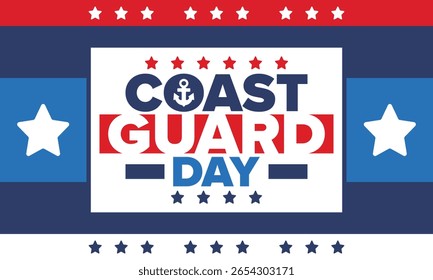 U.S. Coast Guard Birthday in United States. Federal holiday, celebrated annual in August 4. Sea style. Design with anchor and shield. Patriotic element. Poster, greeting card, banner and background