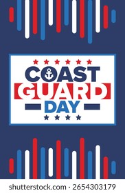U.S. Coast Guard Birthday in United States. Federal holiday, celebrated annual in August 4. Sea style. Design with anchor and shield. Patriotic element. Poster, greeting card, banner and background