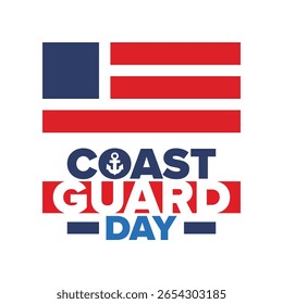 Aniversário da Guarda Costeira dos EUA nos Estados Unidos Feriado federal, celebrado anualmente em 4 de agosto. Estilo do mar. Design com âncora e escudo. Elemento patriótico. Cartaz, cartão de saudação, faixa e fundo