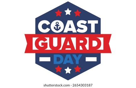 Aniversário da Guarda Costeira dos EUA nos Estados Unidos Feriado federal, celebrado anualmente em 4 de agosto. Estilo do mar. Design com âncora e escudo. Elemento patriótico. Cartaz, cartão de saudação, faixa e fundo