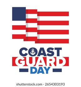 U.S. Coast Guard Birthday in United States. Federal holiday, celebrated annual in August 4. Sea style. Design with anchor and shield. Patriotic element. Poster, greeting card, banner and background