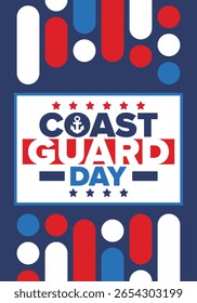 U.S. Coast Guard Birthday in United States. Federal holiday, celebrated annual in August 4. Sea style. Design with anchor and shield. Patriotic element. Poster, greeting card, banner and background